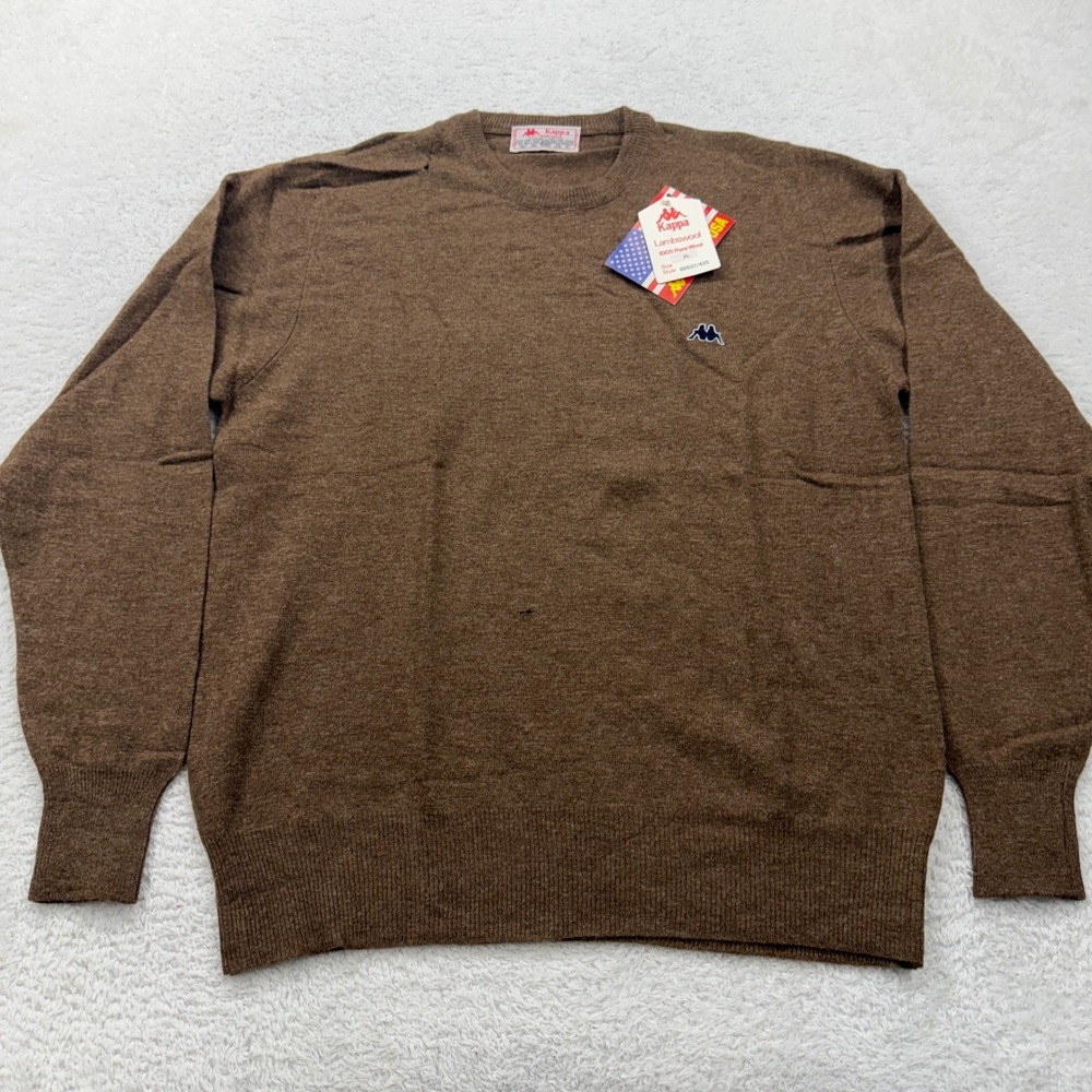 NWT Kappa‎ Mens XL Brown Lambswool Crew Neck Sweater Made in Italy Flaws